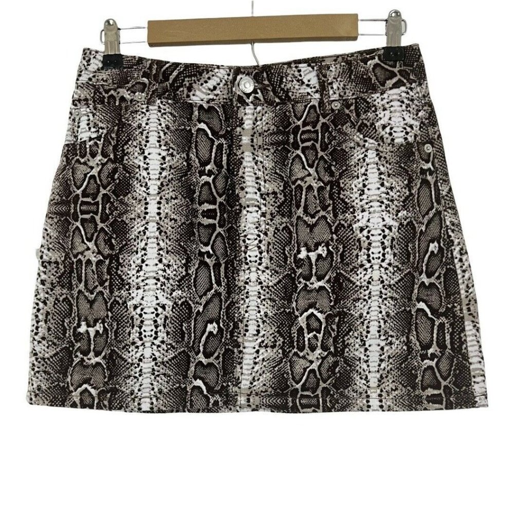 Topshop Moto Womens Size 8 Brown Snake Print Denim Mini Skirt